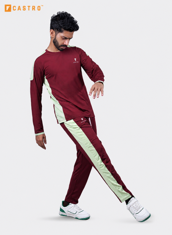 Men's Full Sleeve Premium Tracksuits Sets - MAROON/LIGHT GREEN