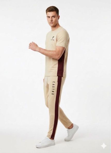 Men's Premium Tracksuits Sets Half Sleeves - LIGHT BROWN