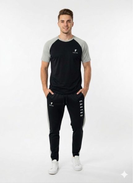 Men's Premium Tracksuits Sets Half Sleeves - BLACK