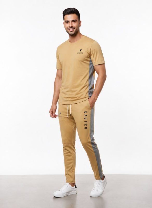 Men's Premium Tracksuits Sets Half Sleeves - LIGHT BROWN Ass